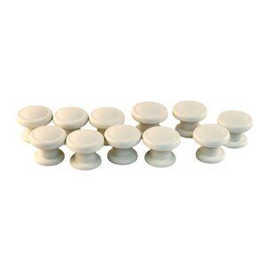 Set Of 11 White Wooden Cabinet Knobs With Screws Round Drawer Pulls 1.5 Inch Dia